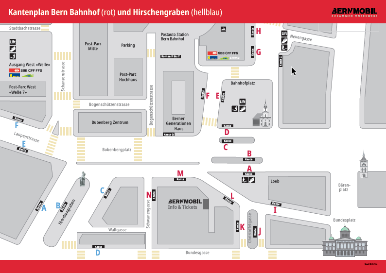 Kantenplan Bern Bahnhof und Hirschengraben