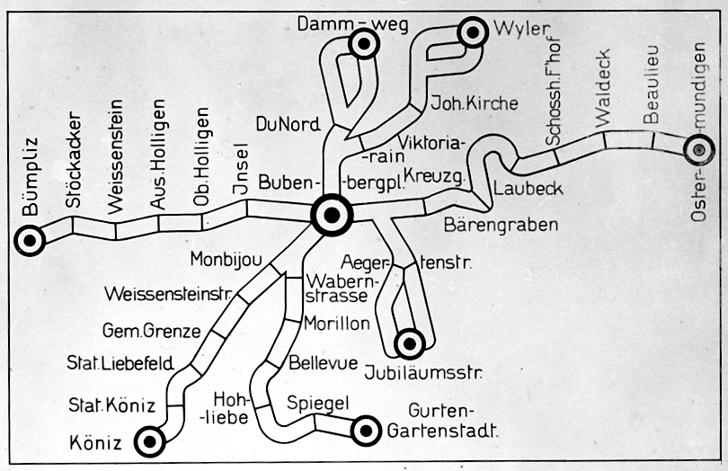 Linienplan des Stadt Omnibus Bern SOB, 1930