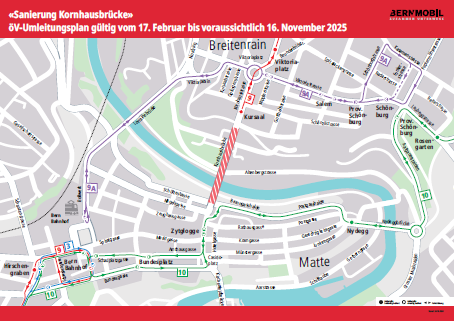 Umleitungsplan Sanierung Kornhausbrücke 17.02, bis 16.11.25